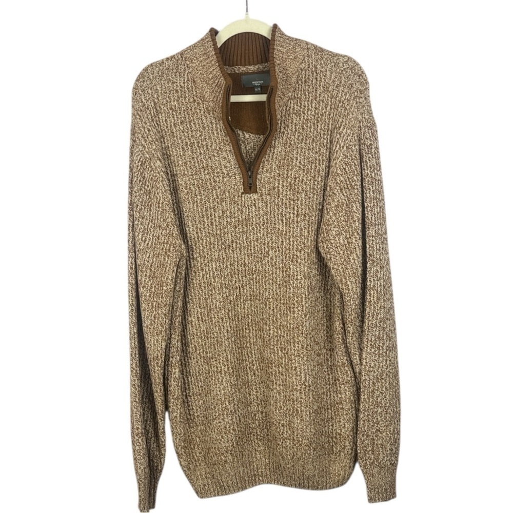 Mountain Ridge Men's Tan Cotton Blend Casual Comfy Soft Warm Half Zip XL Sweater